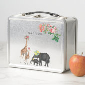 キュートエレファント&キリンフローラガール名前をカスタムする メタルランチボックス (インサイチュ)