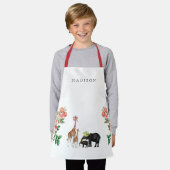 キュートエレファント&キリンフローラ名前をカスタムするキッズ エプロン (着用した状態)