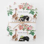 キュートエレファント&キリンフローラ名前をカスタムする ラッピングペーパーシート (インサイチュ)