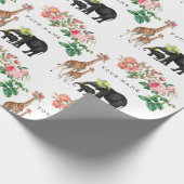 キュートエレファント&キリンフローラ名前をカスタムする ラッピングペーパー (角)