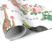 キュートエレファント&キリンフローラ名前をカスタムする ラッピングペーパー (ロールコーナー)