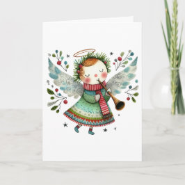 キュートエンジェルフォークアートスタイルメリークリスマス カード