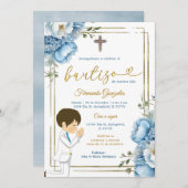 キュートエンジェルボーイスペインのバウティゾダスティブルー金ゴールド 招待状 (正面/裏面)