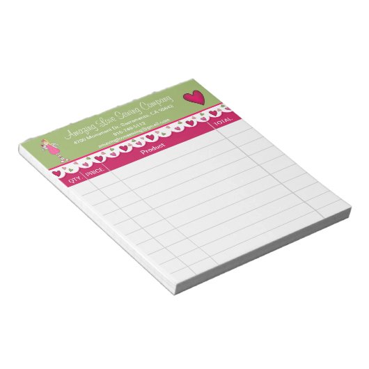 キュートエンジェル&ハートズの販売レシートメモ帳 ノートパッド (アングル)