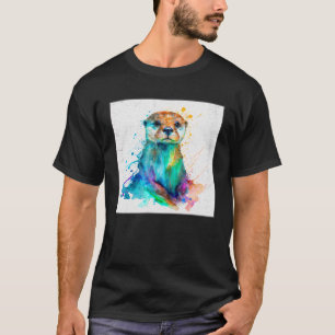 キュートオター絵を描(ばちゃばちゃ)跳ねるイラストレーションカラフルワ Tシャツ