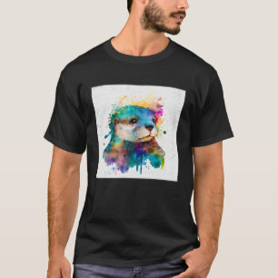 キュートオター絵を描(ばちゃばちゃ)跳ねるイラストレーションカラフルワ Tシャツ
