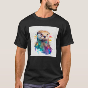 キュートオター絵を描(ばちゃばちゃ)跳ねるイラストレーションカラフルワ Tシャツ