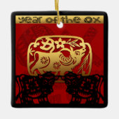 キュートオックス中国のイヤー〔占星術の〕十二宮図誕生日スクエアO セラミックオーナメント (正面)