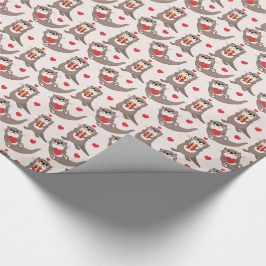 キュートオッタギフト赤いハート子供の誕生日 ラッピングペーパー (角)