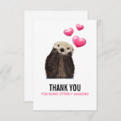 キュートオッターとバレンタインハートおもしろいパン サンキューカード (正面/裏面)