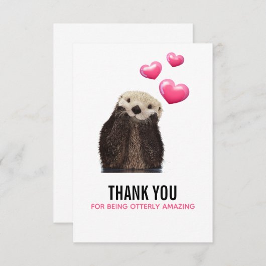 キュートオッターとバレンタインハートおもしろいパン サンキューカード (正面/裏面)