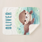 キュートオッターイラストレーション名前をカスタムする シェルパブランケット (正面(横))