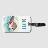 キュートオッターイラストレーション名前をカスタムする ラゲッジタグ (正面横)