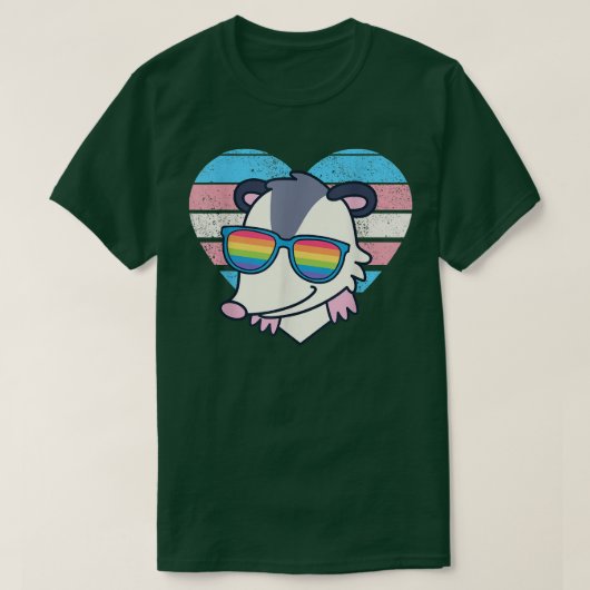 キュートオポッサムプライドトランフラッグレインボーサングラスL Tシャツ (デザイン正面)