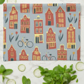 キュートオランダハウスアムステルダムシティパターン キッチンタオル (折り畳み)