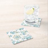 キュートオリーブグリーンアクアターコイズフローラ水彩 スクエアペーパーコースター (インサイチュ)