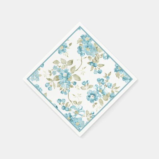 キュートオリーブグリーンアクアターコイズフローラ水彩 スタンダードカクテルナプキン (角)