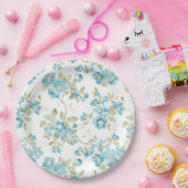 キュートオリーブグリーンアクアターコイズフローラ水彩 ペーパープレート (パーティー)