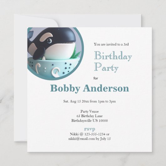 キュートオルカクジラ子供の誕生日 招待状 (裏面)