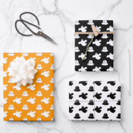 キュートオレンジアンドブラック幽霊ハロウィーン ラッピングペーパーシート