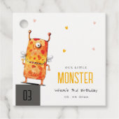 キュートオレンジイエローワンアイドモンスター子供の誕生日 フェイバータグ (正面)