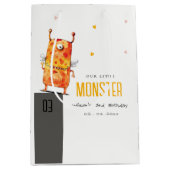 キュートオレンジイエローワンアイドモンスター子供の誕生日 ミディアムペーパーバッグ (正面)