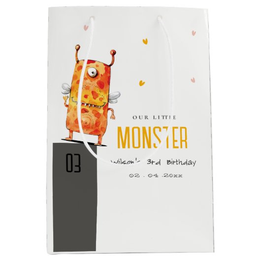 キュートオレンジイエローワンアイドモンスター子供の誕生日 ミディアムペーパーバッグ (正面)