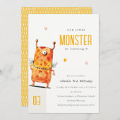 キュートオレンジイエローワンアイドモンスター子供の誕生日 招待状 (正面/裏面)