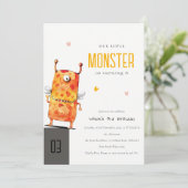 キュートオレンジイエローワンアイドモンスター子供の誕生日 招待状 (スタンド正面)