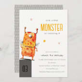 キュートオレンジイエローワンアイドモンスター子供の誕生日 招待状 (正面/裏面)