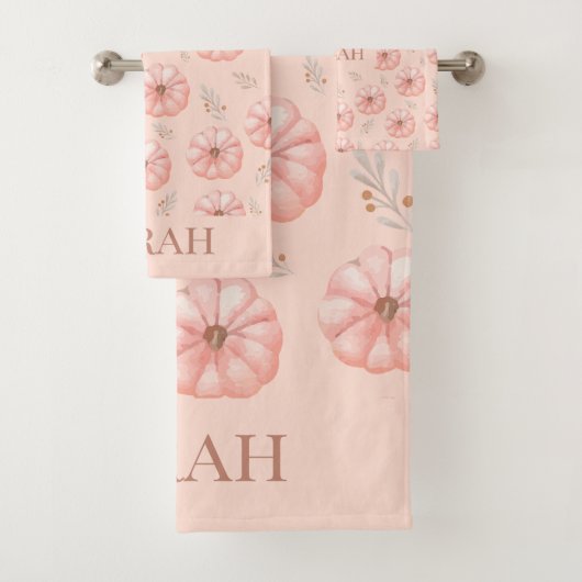 キュートオレンジウォーターカラーカボチャ秋 バスタオルセット (インサイチュ)