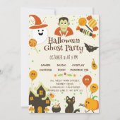キュートオレンジカボチャこうもり幽霊キッズハローウィンパーティ 招待状 (正面)