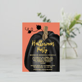 キュートオレンジカボチャ金ゴールドハローウィンパーティ 箔招待状ポストカード (立ち正面)