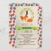 キュートオレンジキツネとグリーンリース誕生日 招待状 (正面/裏面)