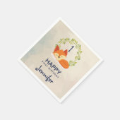 キュートオレンジキツネとグリーン葉リース誕生日 スタンダードカクテルナプキン (角)