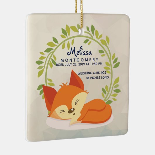 キュートオレンジキツネとグリーン葉リース誕生 セラミックオーナメント (右)