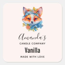キュートオレンジキツネとフローラクラウンキャンドルビジネス スクエアシール