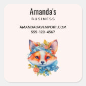 キュートオレンジキツネとフローラクラウンビジネス スクエアシール (正面)