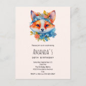 キュートオレンジキツネとフローラクラウン誕生日 インビテーションポストカード (正面)