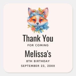 キュートオレンジキツネとフローラクラウン誕生日 スクエアシール