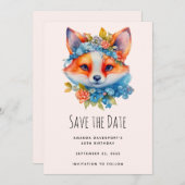 キュートオレンジキツネとフローラクラウン誕生日 セーブザデート (正面/裏面)