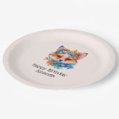 キュートオレンジキツネとフローラクラウン誕生日 ペーパープレート (アングル)