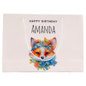 キュートオレンジキツネとフローラクラウン誕生日 ラージペーパーバッグ (裏面)