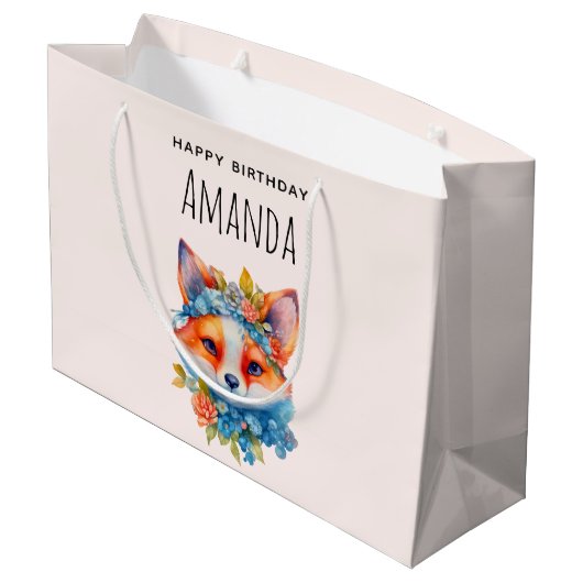 キュートオレンジキツネとフローラクラウン誕生日 ラージペーパーバッグ (裏面アングル)