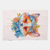 キュートオレンジキツネとフローラクラウン キッチンタオル (横)
