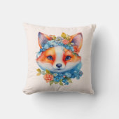 キュートオレンジキツネとフローラクラウン クッション (正面)