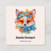 キュートオレンジキツネとフローラクラウン スクエア名刺 (正面)