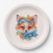 キュートオレンジキツネとフローラクラウン ペーパープレート (正面)