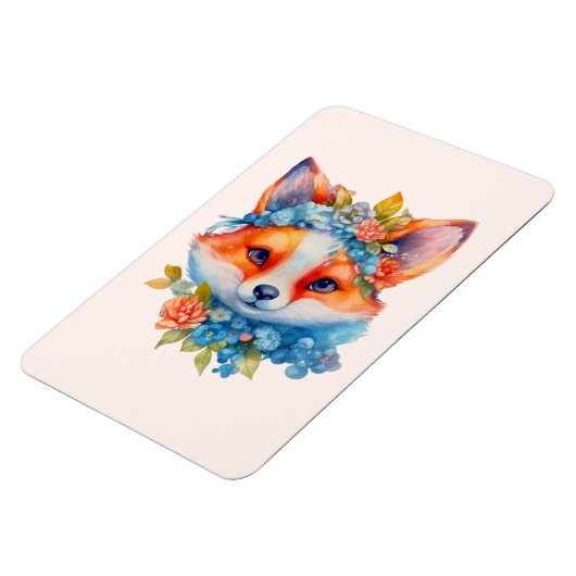 キュートオレンジキツネとフローラクラウン マグネット (左側)