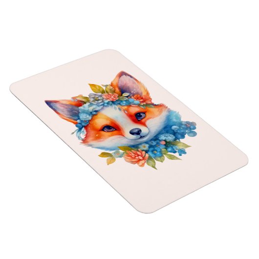 キュートオレンジキツネとフローラクラウン マグネット (右側)